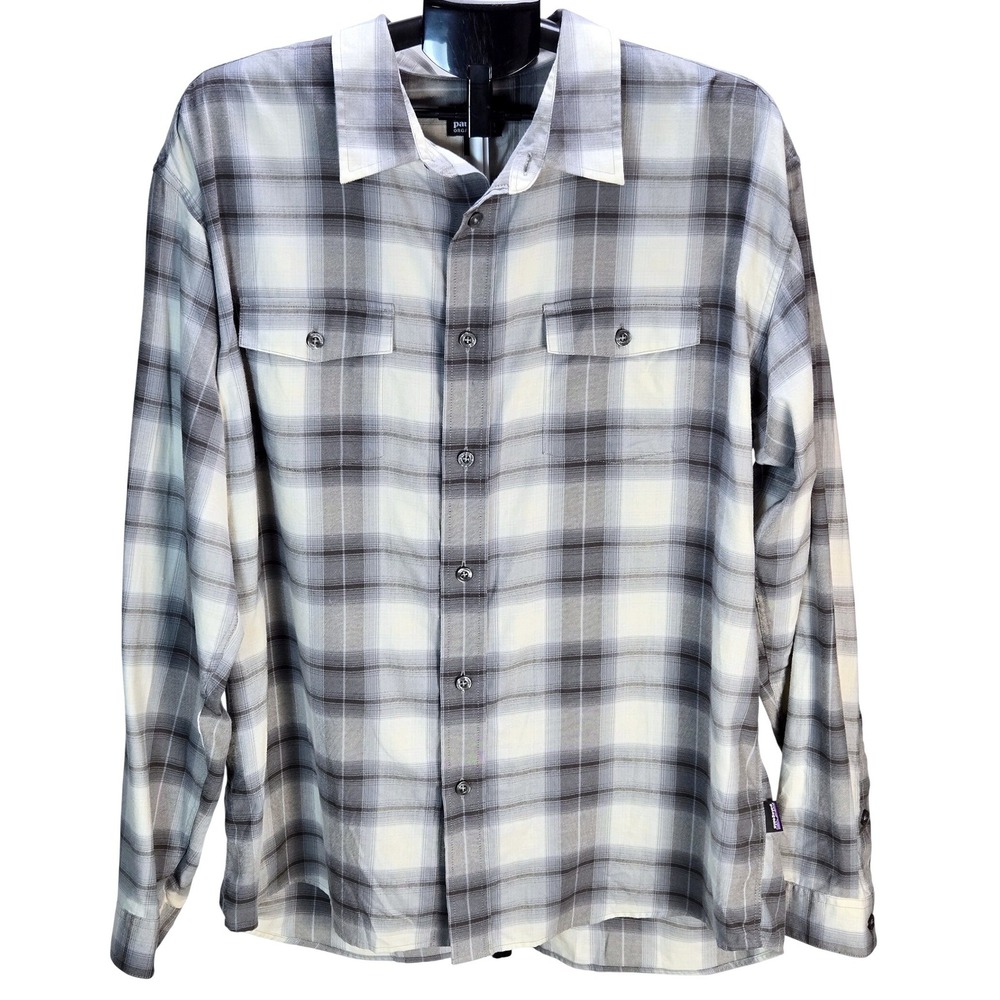 Men's Patagonia XL Grey Plaid Organic Cotton Long Sleeve Button Down Shirt